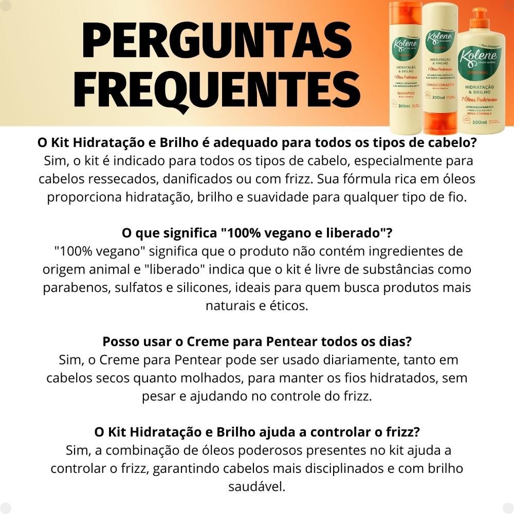 Kit Kolene Original Hidratação e Brilho: Shampoo, Condicionador 300ml e Creme para Pentear 500ml ÚNICO 7