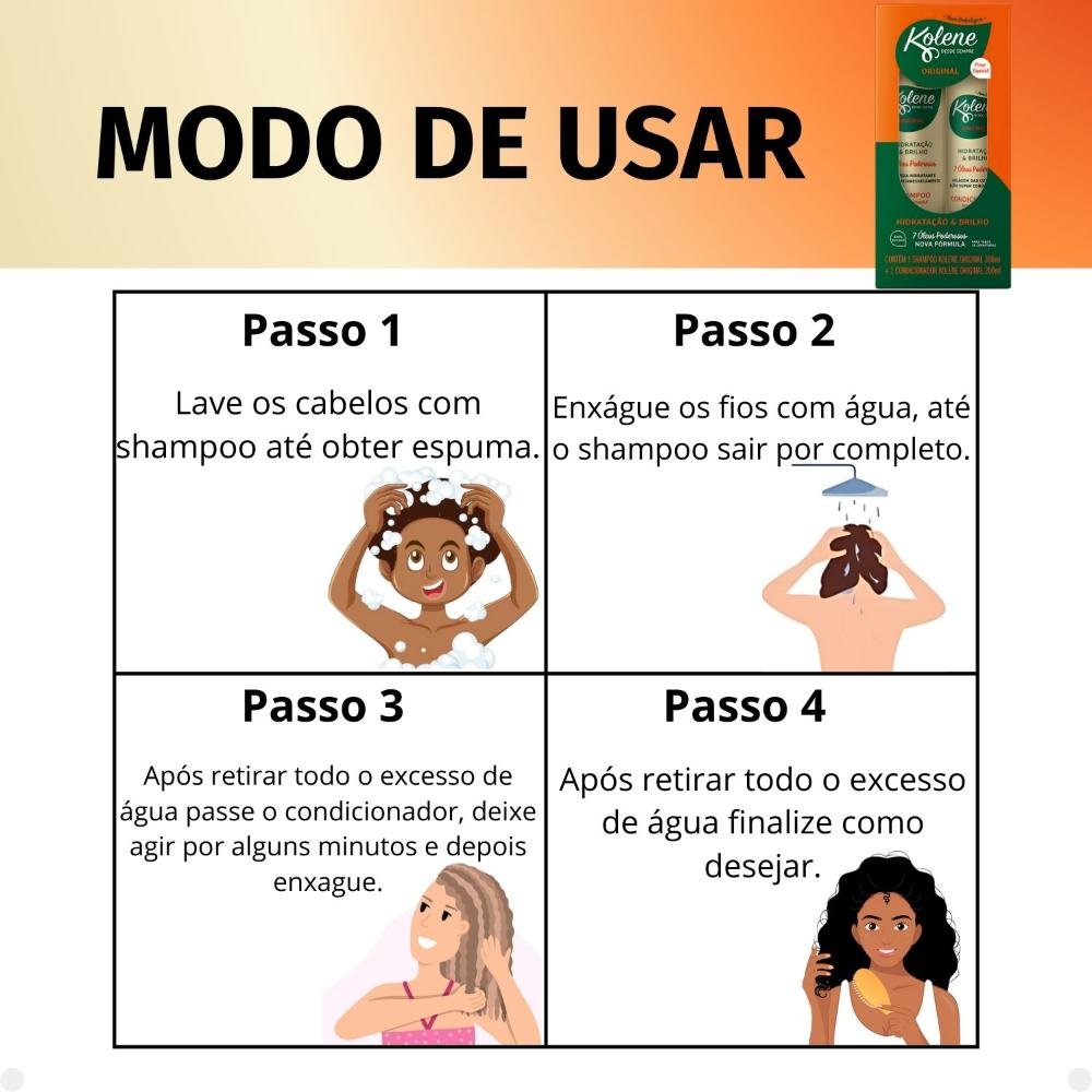 Kit Kolene Original Hidratação e Brilho: Shampoo 300ml e Condicionador 200ml ÚNICO 5