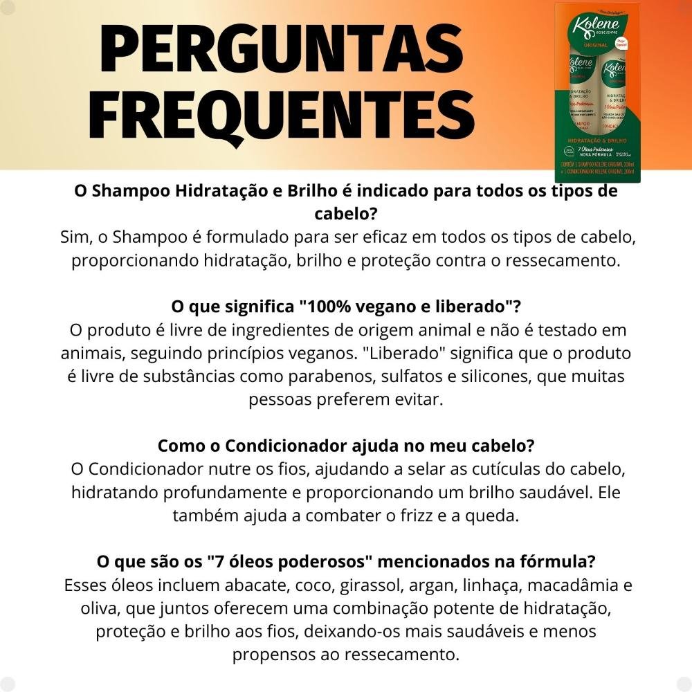Kit Kolene Original Hidratação e Brilho: Shampoo 300ml e Condicionador 200ml ÚNICO 6
