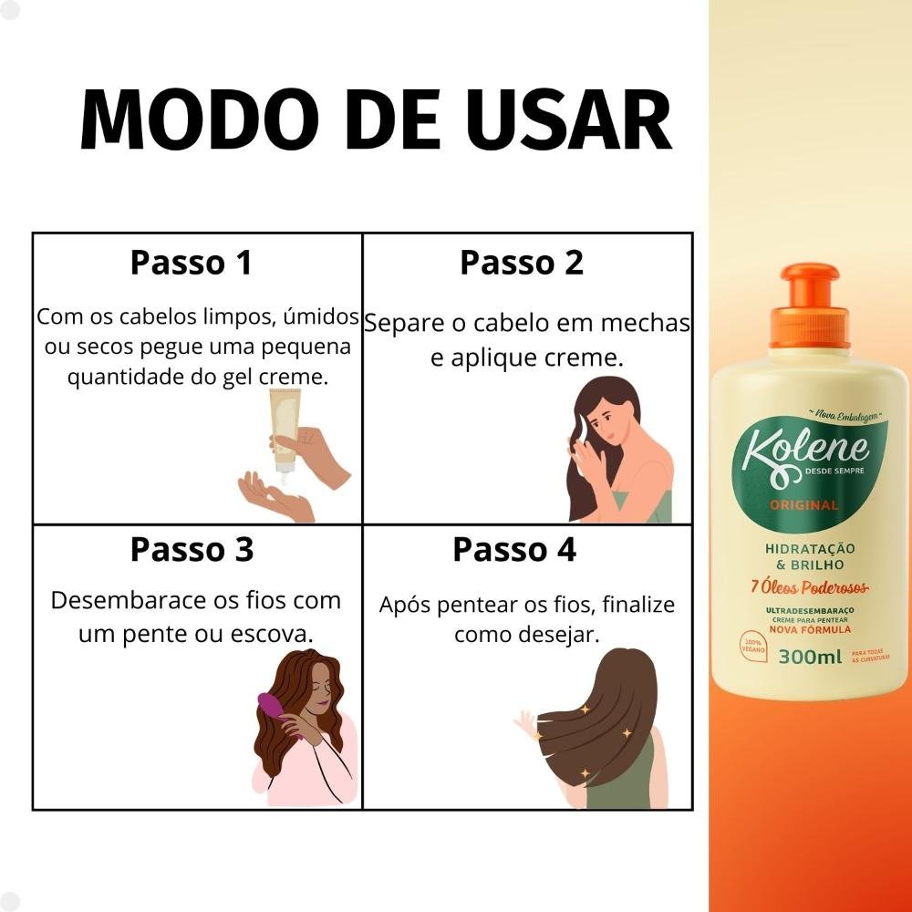 Creme para Pentear Kolene Original Hidratação e Brilho 300ml 300ml 5