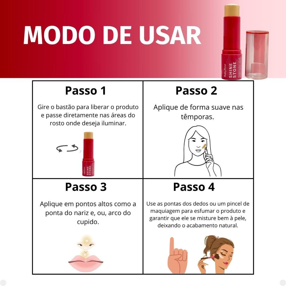 Iluminador Stick Ruby Rose Shine Stone Pearly Glam HB-M702-2 Pearly Glam 4