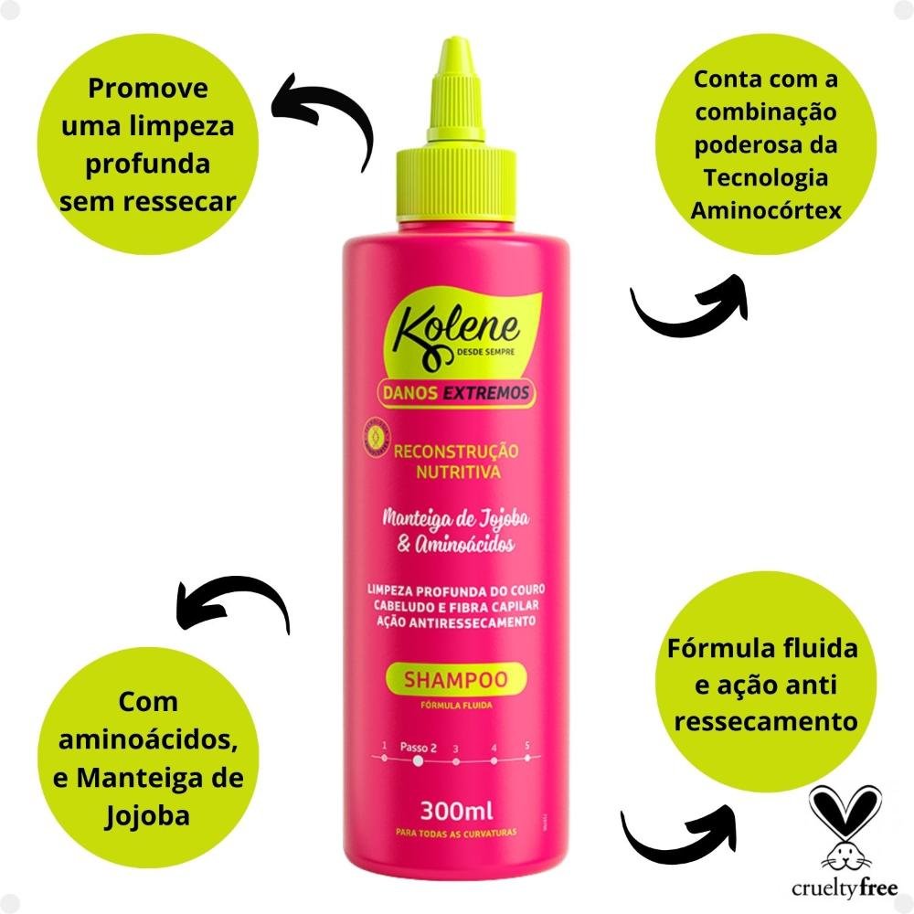 Shampoo Kolene Danos Extremos Reconstrução Nutritiva 300ml 300ml 2