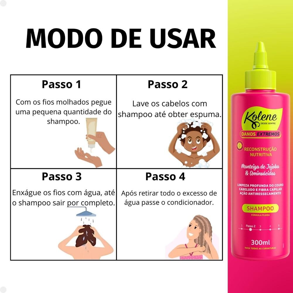 Shampoo Kolene Danos Extremos Reconstrução Nutritiva 300ml 300ml 5