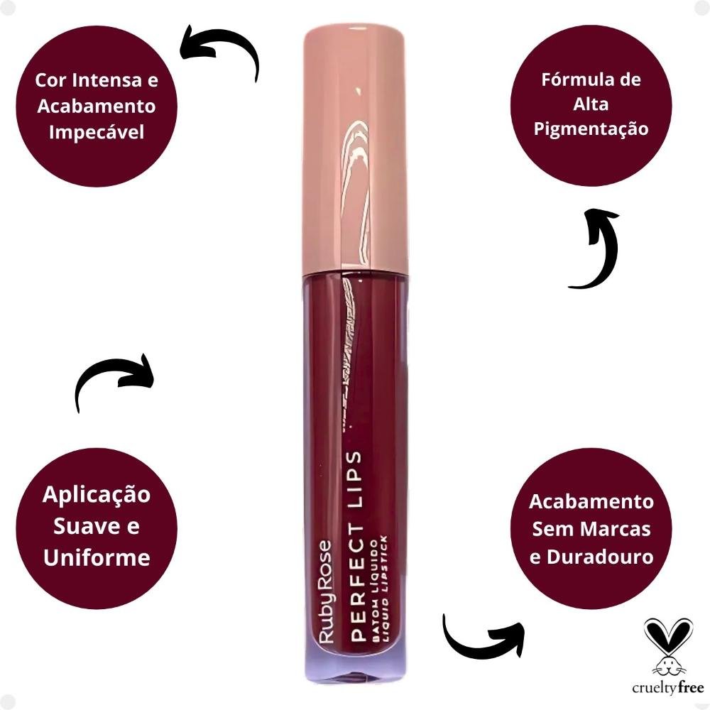Batom Líquido Ruby Rose Perfect Lips Fearless HB-L6200-1 Fearless 3