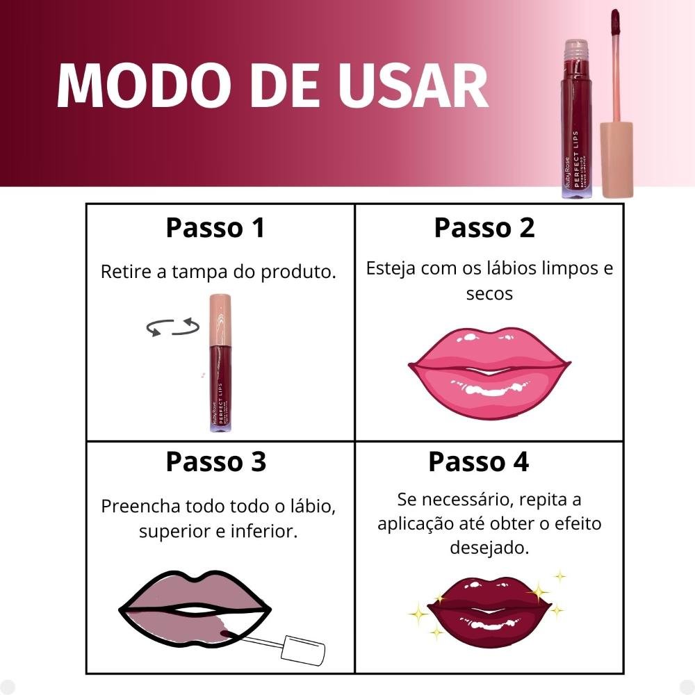 Batom Líquido Ruby Rose Perfect Lips Fearless HB-L6200-1 Fearless 5