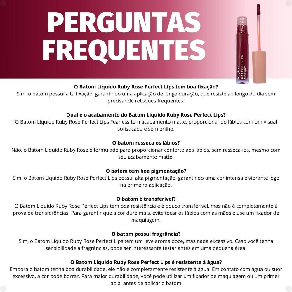 Batom Líquido Ruby Rose Perfect Lips Fearless HB-L6200-1 Fearless 6