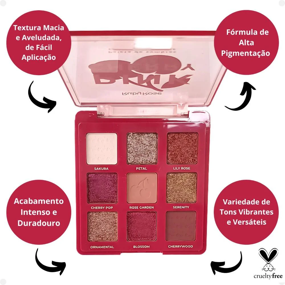 Paleta de Sombras Ruby Rose Pink Cherry 9 Cores HB-E2202 Pink Cherry 2