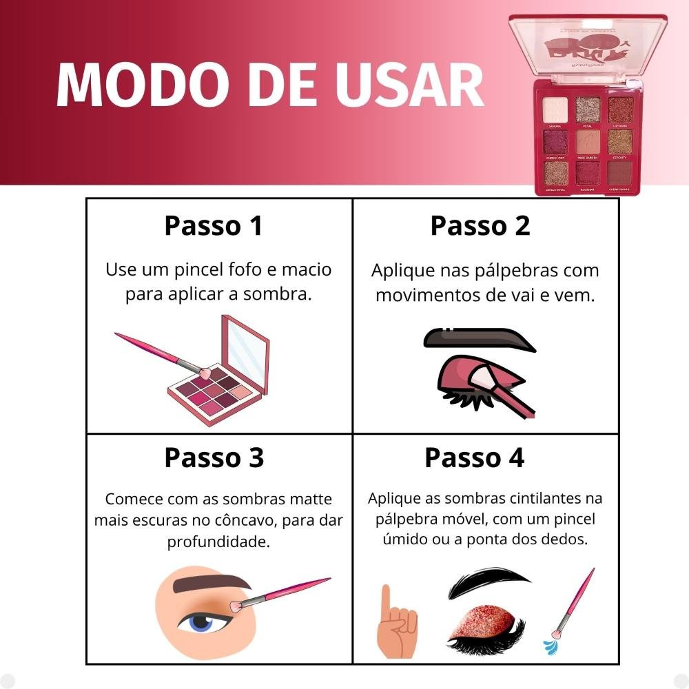 Paleta de Sombras Ruby Rose Pink Cherry 9 Cores HB-E2202 Pink Cherry 6