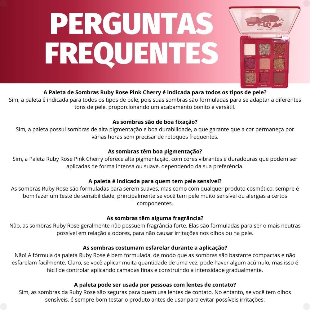Paleta de Sombras Ruby Rose Pink Cherry 9 Cores HB-E2202 Pink Cherry 7