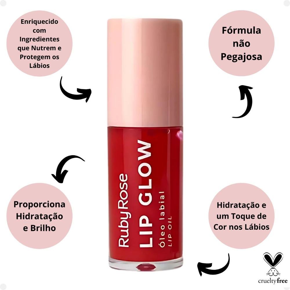 Óleo Labial Ruby Rose Lip Glow Eletric Red HB-L6502-1 Eletric Red 3