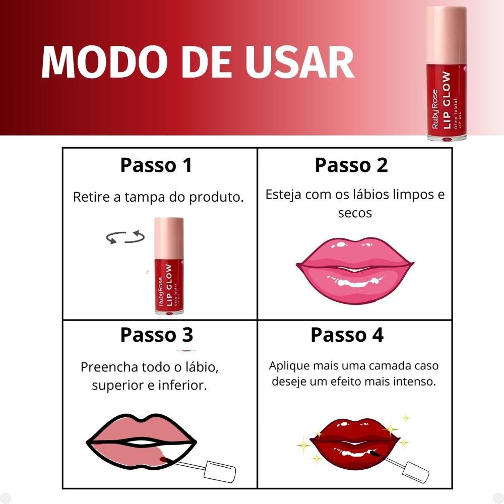 Óleo Labial Ruby Rose Lip Glow Eletric Red HB-L6502-1 Eletric Red 6