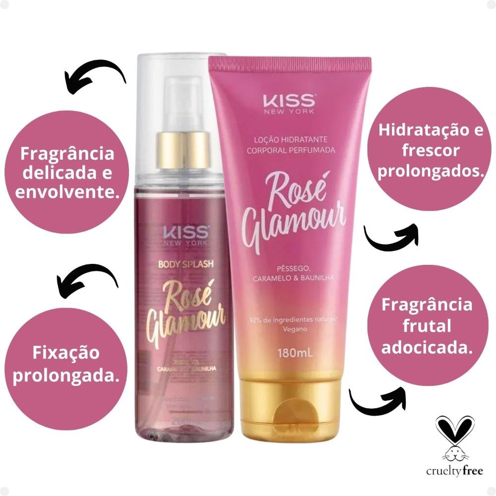 Kit Kiss New York Rosé Glamour: Body Splash 200ml e Loção Hidratante 180ml ÚNICO 2