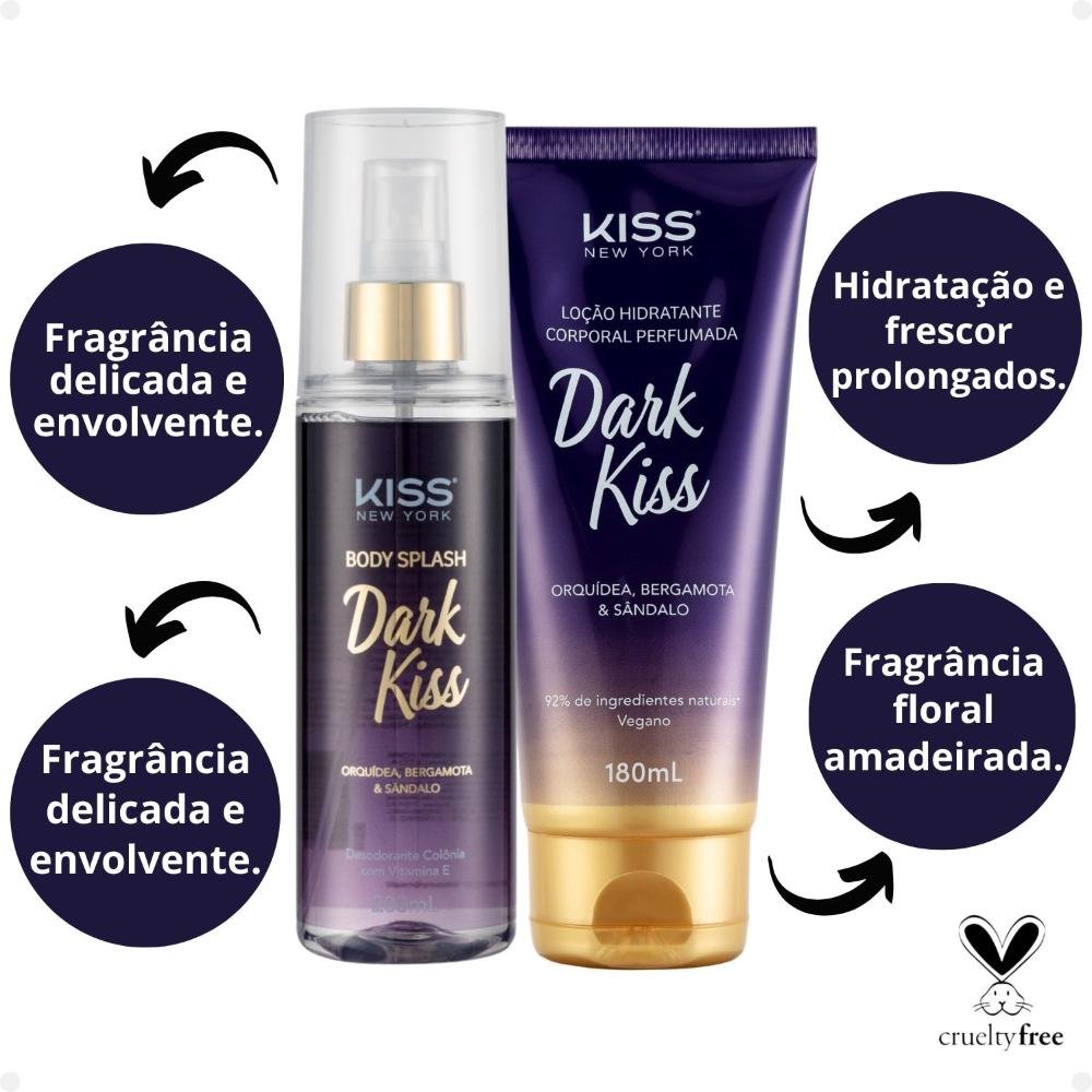 Kit Kiss New York Dark Kiss: Body Splash 200ml e Loção Hidratante 180ml ÚNICO 6