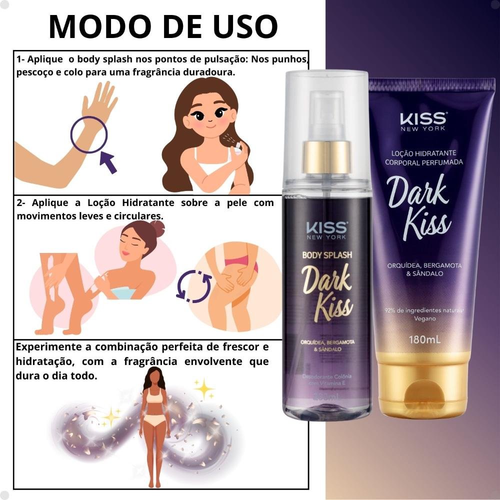 Kit Kiss New York Dark Kiss: Body Splash 200ml e Loção Hidratante 180ml ÚNICO 3