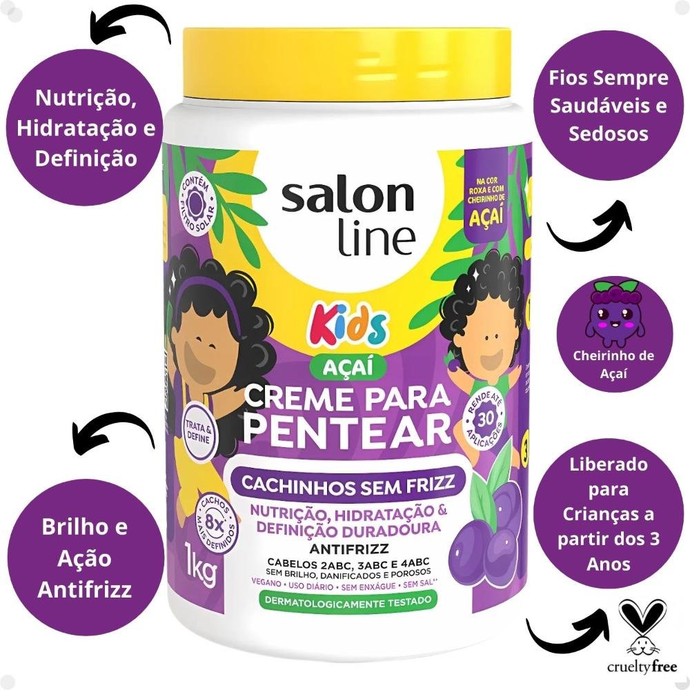 Creme para Pentear Salon Line Kids Açaí Cachinhos Sem Frizz 1kg 1kg 2
