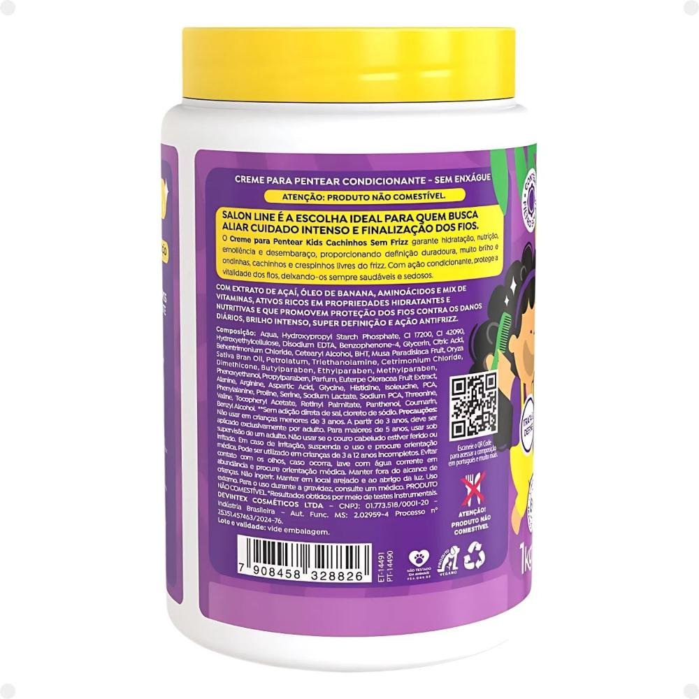 Creme para Pentear Salon Line Kids Açaí Cachinhos Sem Frizz 1kg 1kg 3