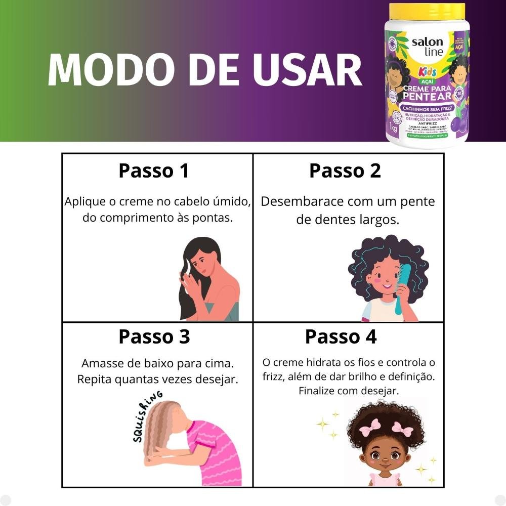 Creme para Pentear Salon Line Kids Açaí Cachinhos Sem Frizz 1kg 1kg 5