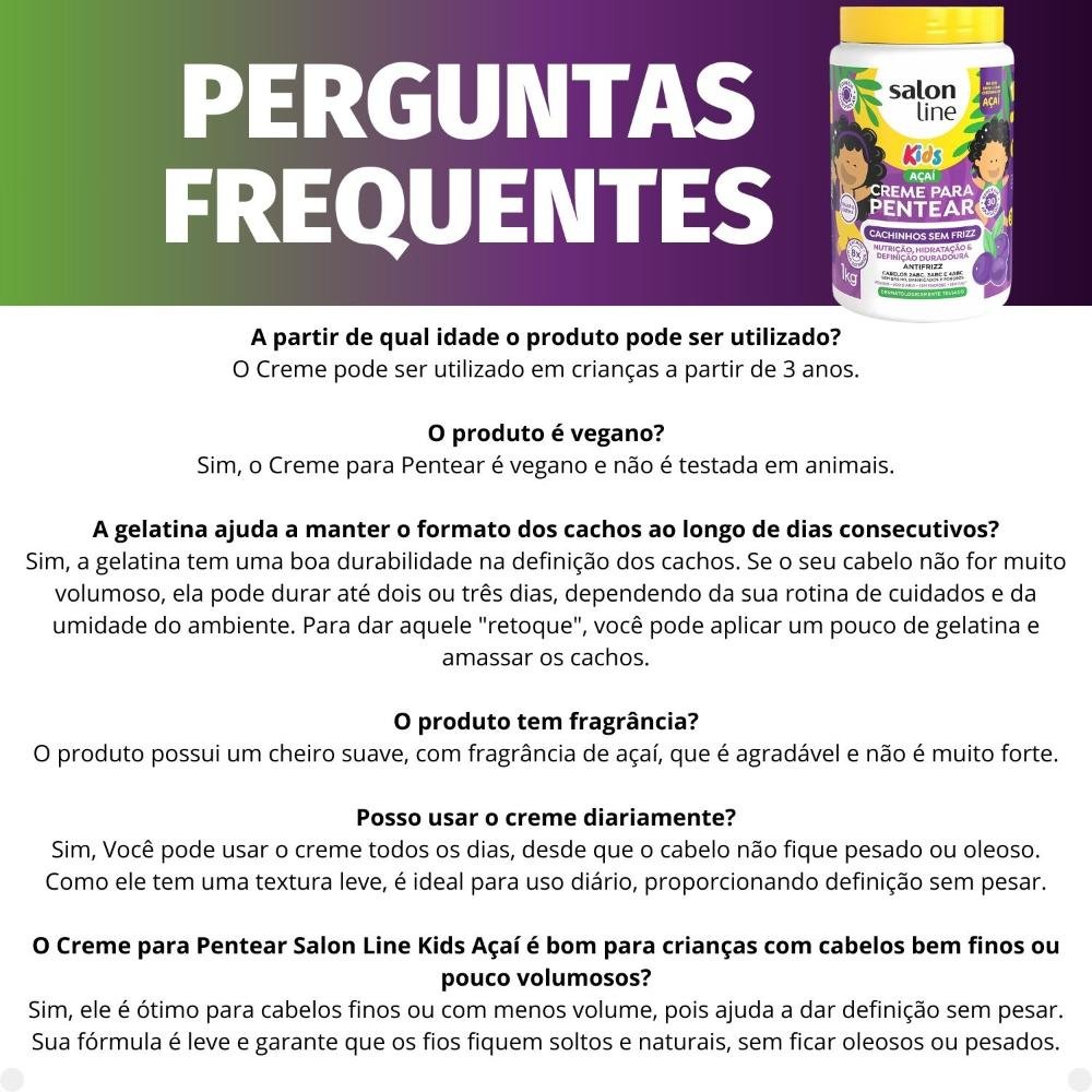 Creme para Pentear Salon Line Kids Açaí Cachinhos Sem Frizz 1kg 1kg 6