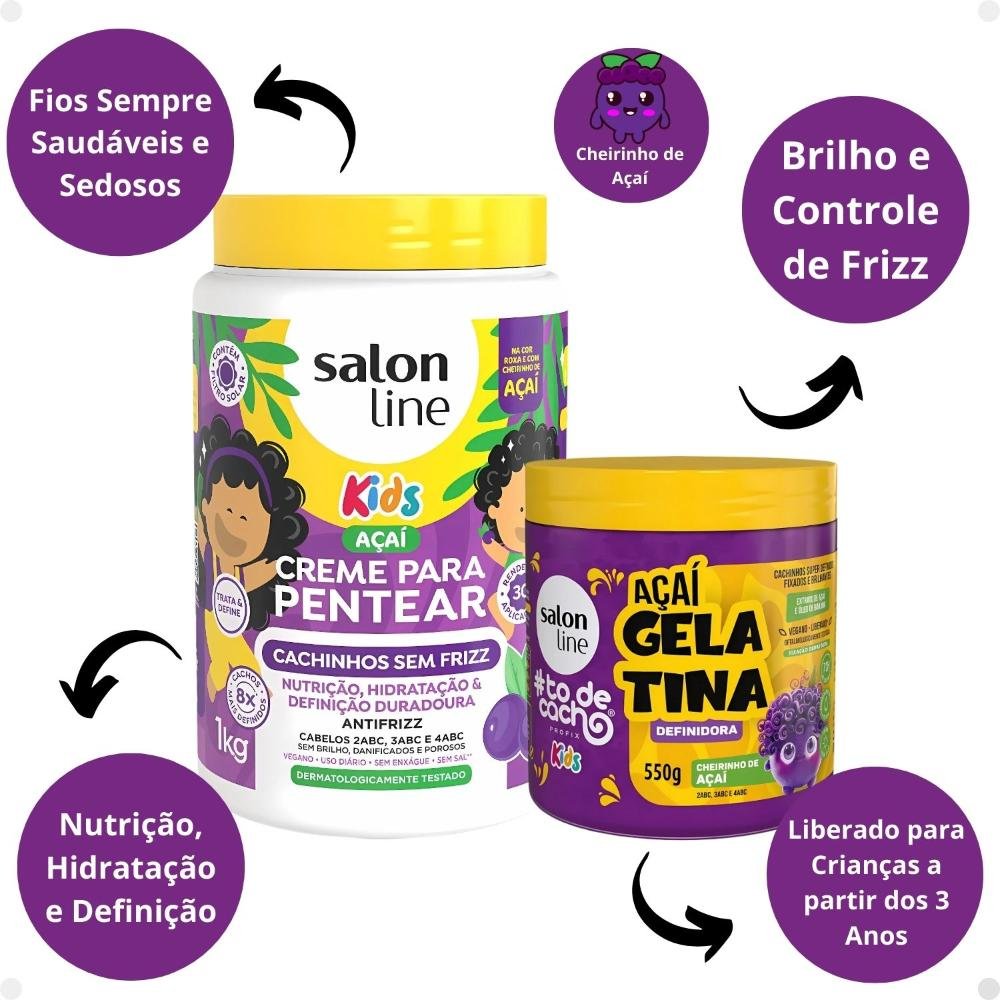 Kit Salon Line Kids: 1 Creme para Pentear e 1 Gelatina Definidora Açaí ÚNICO 2