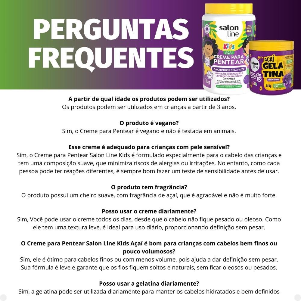 Kit Salon Line Kids: 1 Creme para Pentear e 1 Gelatina Definidora Açaí ÚNICO 6