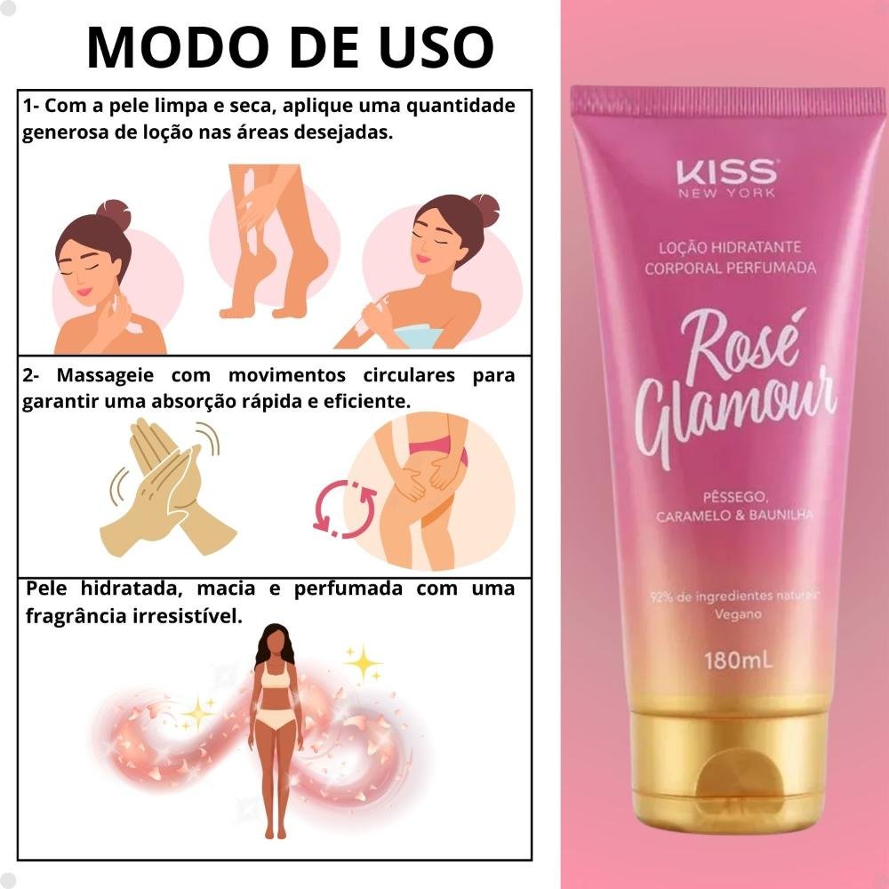 Loção Hidratante Corporal Kiss New York Rosé Glamour LCB05B 180ml 180ml 4