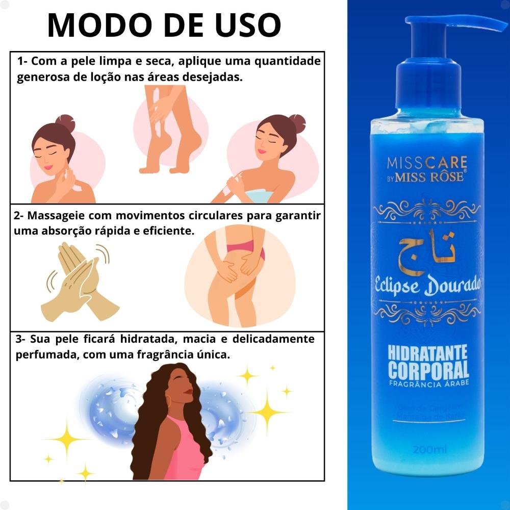 Hidratante Corporal Miss Rôse Fragrância Árabe Eclipse Dourado 200ml 200ml 4