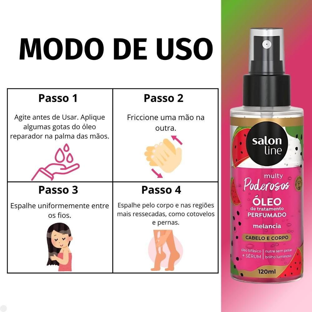 Óleo Bifásico Perfumado Salon Line Multy Poderosos Melancia Cabelo e Corpo 120ml 120ml 6