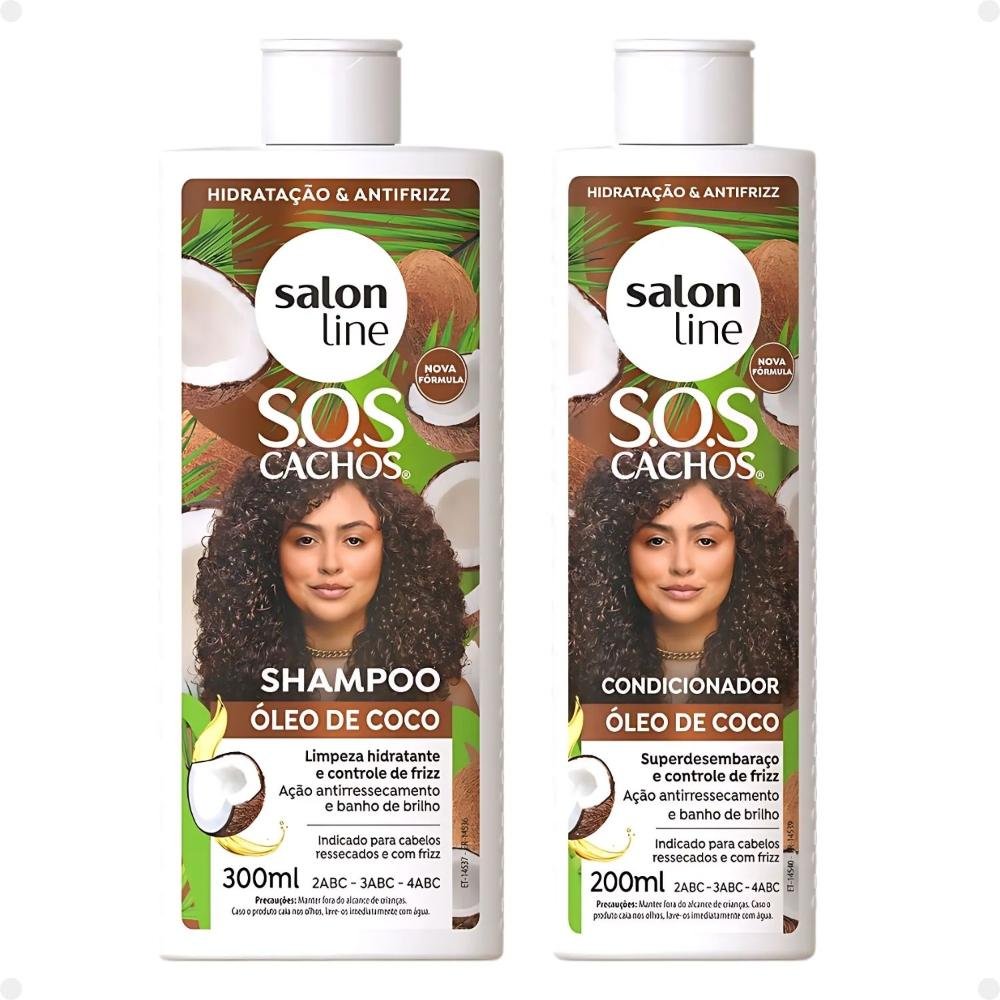 Kit Salon Line SOS Cachos: Shampoo 300ml e Condicionador 200ml Óleo de Coco ÚNICO 6