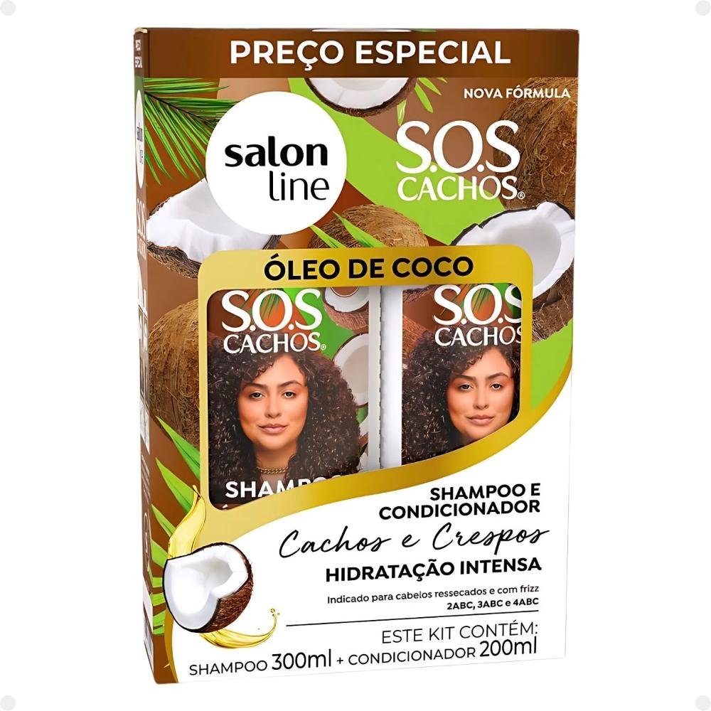 Kit Salon Line SOS Cachos: Shampoo 300ml e Condicionador 200ml Óleo de Coco ÚNICO 2