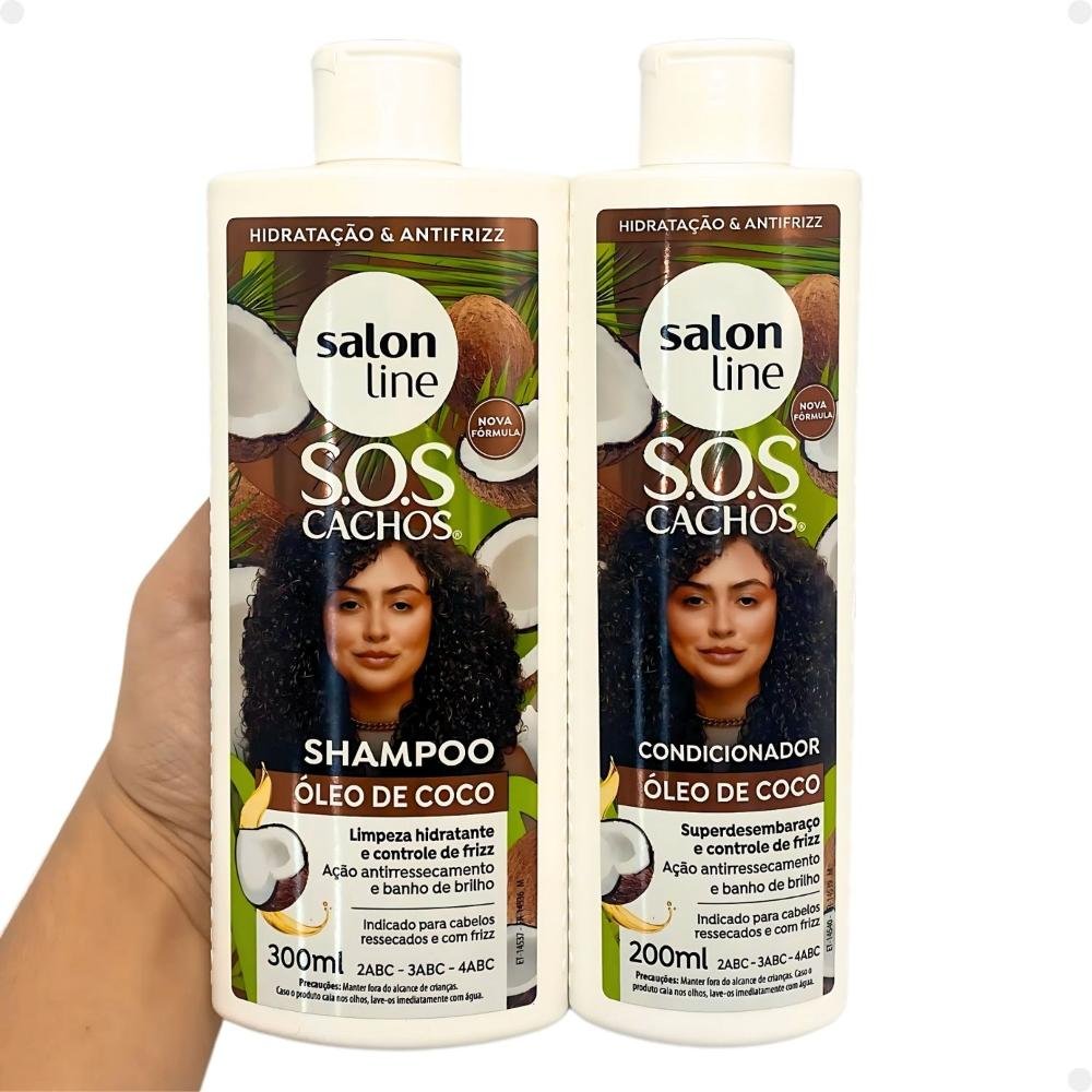 Kit Salon Line SOS Cachos: Shampoo 300ml e Condicionador 200ml Óleo de Coco ÚNICO 3