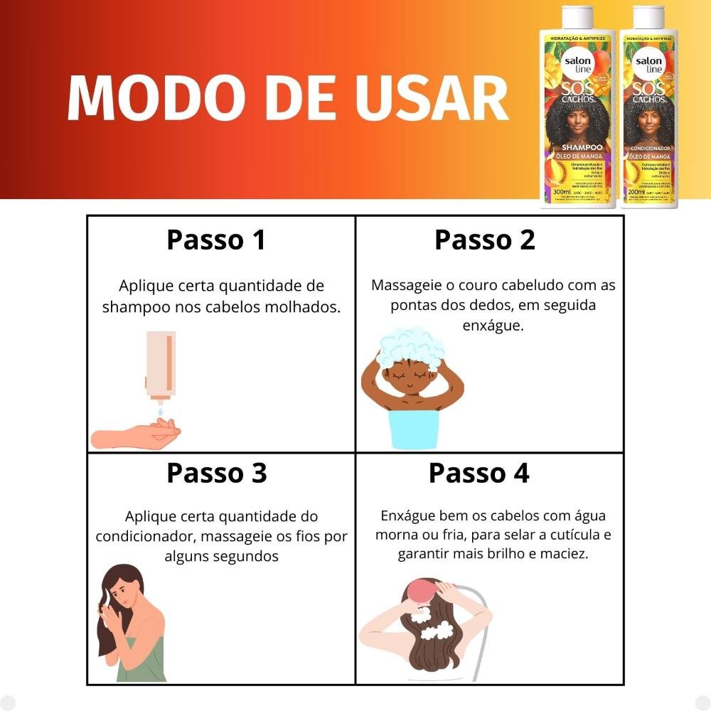 Kit Salon Line SOS Cachos: Shampoo 300ml e Condicionador 200ml Óleo de Manga ÚNICO 5