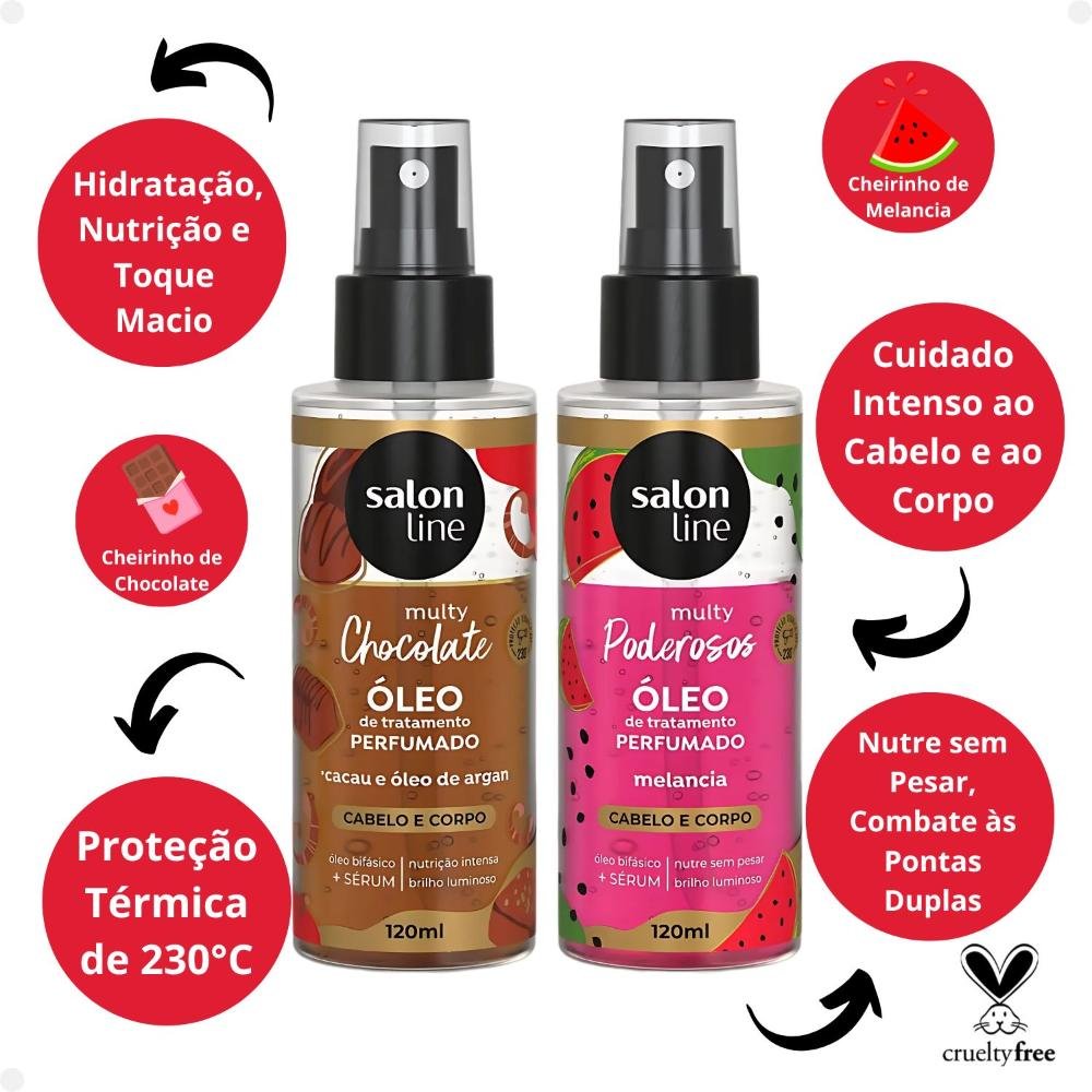 Kit Óleo Bifásico Perfumado Multy Salon Line: 1 Chocolate e 1 Melancia ÚNICO 2