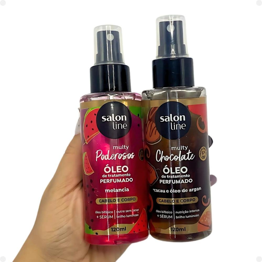 Kit Óleo Bifásico Perfumado Multy Salon Line: 1 Chocolate e 1 Melancia ÚNICO 5