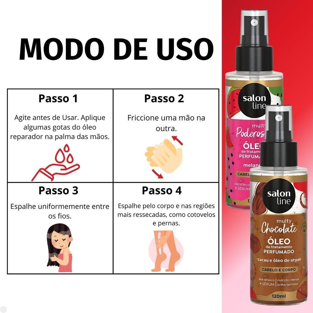 Kit Óleo Bifásico Perfumado Multy Salon Line: 1 Chocolate e 1 Melancia ÚNICO 6