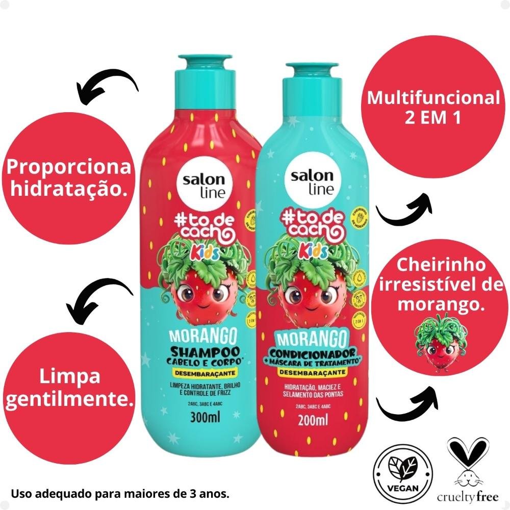 Kit Salon Line Kids #todecachos: Shampoo 300ml e Condicionador 200ml Morango  ÚNICO 2