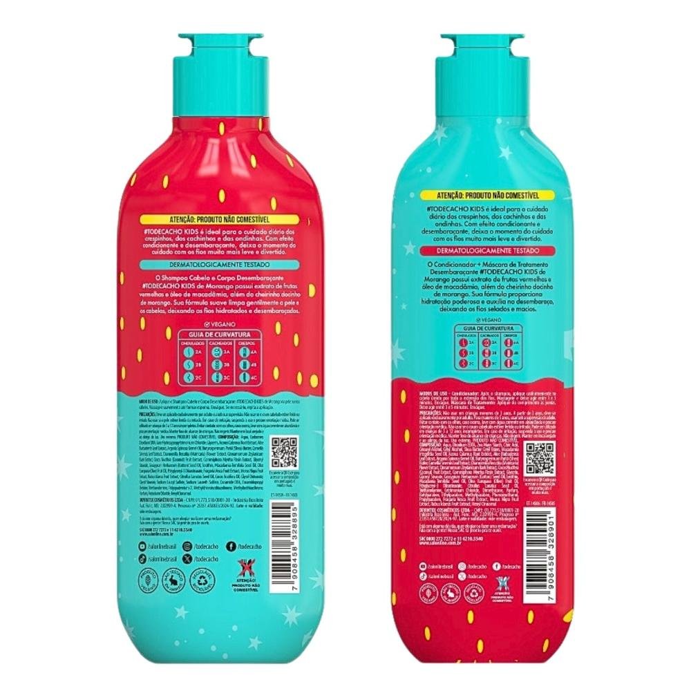 Kit Salon Line Kids #todecachos: Shampoo 300ml e Condicionador 200ml Morango  ÚNICO 3