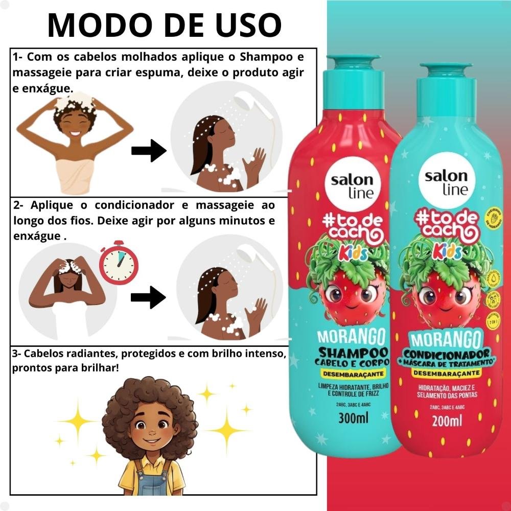 Kit Salon Line Kids #todecachos: Shampoo 300ml e Condicionador 200ml Morango  ÚNICO 4