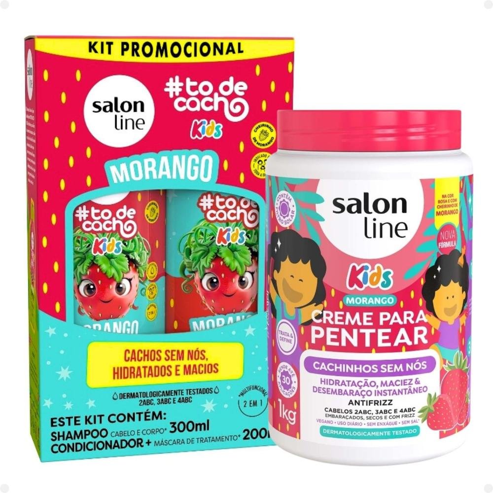 Kit Salon Line Kids: Shampoo e Condicionador + Creme para Pentear Morango