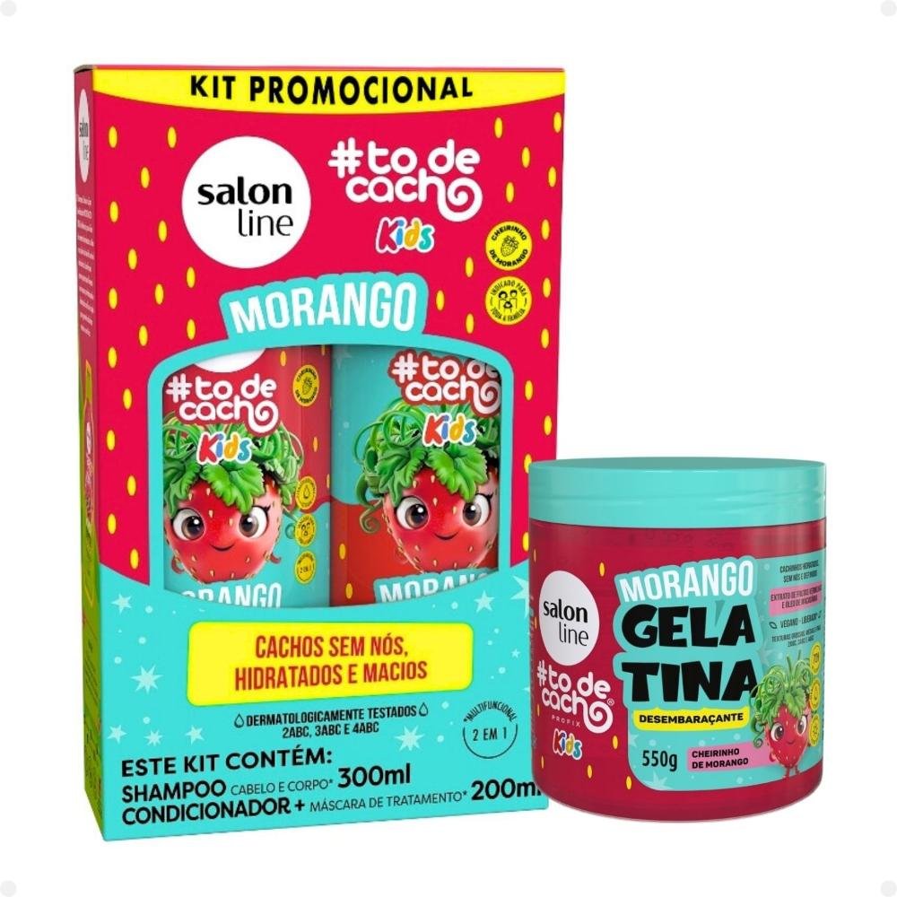 Kit Salon Line Kids #todecacho: Shampoo e Condicionador + Gelatina Desembaraçante Morango ÚNICO 1