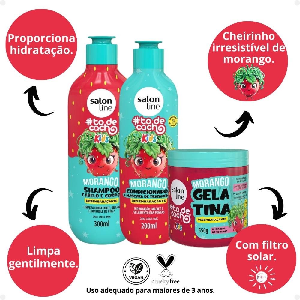 Kit Salon Line Kids #todecacho: Shampoo e Condicionador + Gelatina Desembaraçante Morango ÚNICO 2