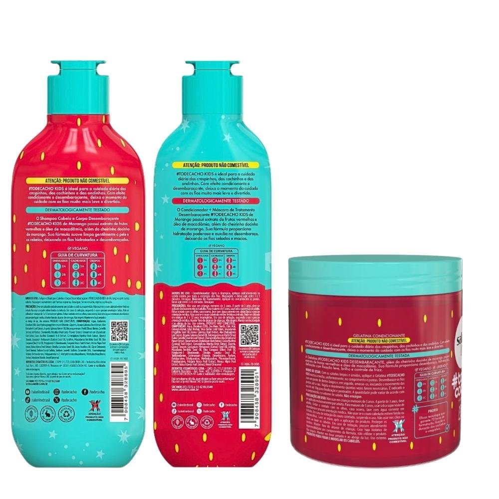 Kit Salon Line Kids #todecacho: Shampoo e Condicionador + Gelatina Desembaraçante Morango ÚNICO 3