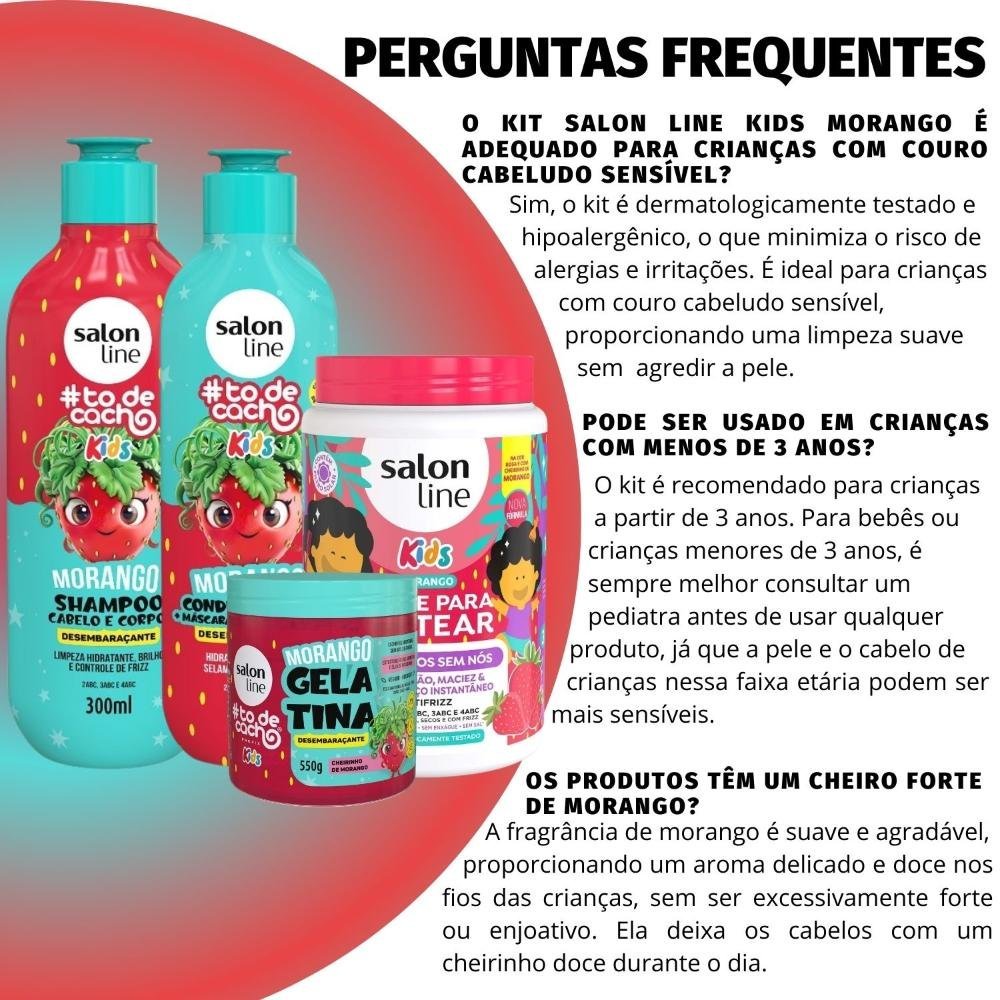 Kit Salon Line Kids: Shampoo e Condicionador + Creme para Pentear 1kg e Gelatina Desembaraçante Morango ÚNICO 5