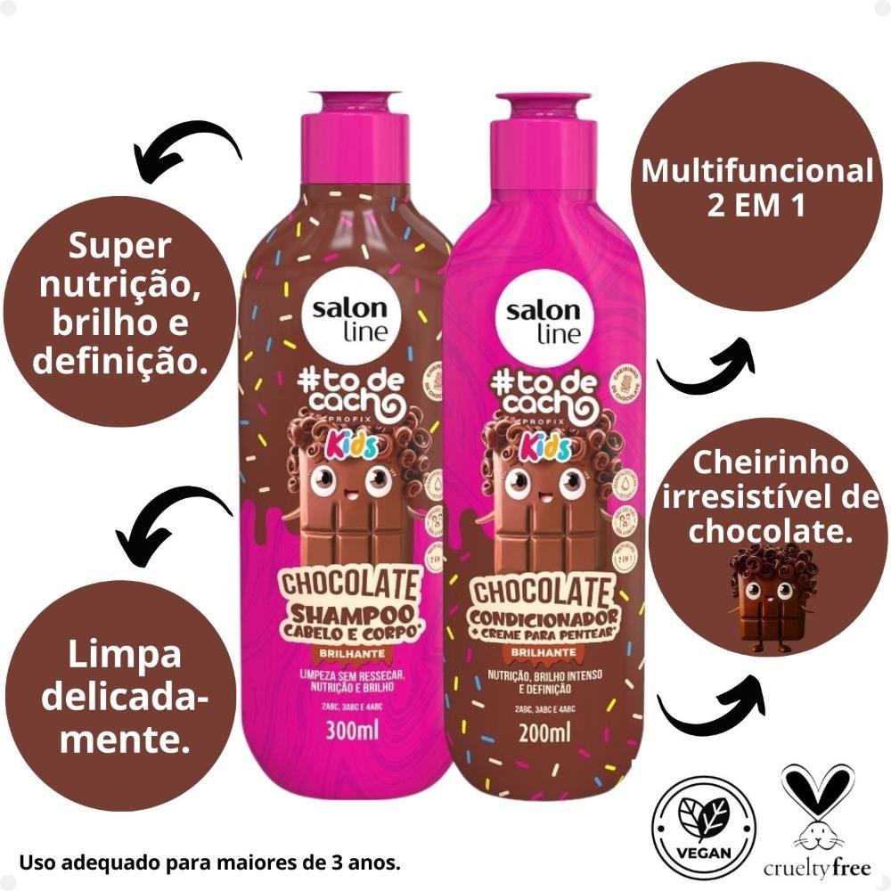 Kit Salon Line Kids #todecacho: Shampoo 300ml e Condicionador 200ml Chocolate ÚNICO 2