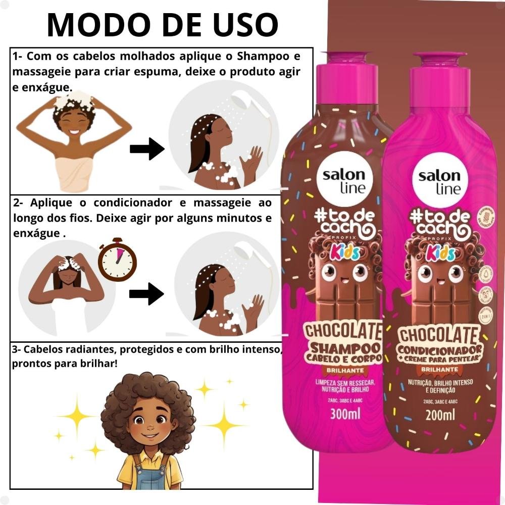 Kit Salon Line Kids #todecacho: Shampoo 300ml e Condicionador 200ml Chocolate ÚNICO 4