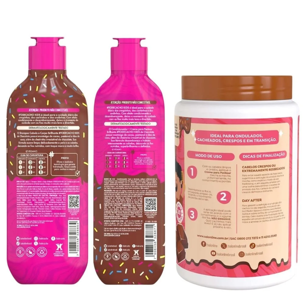 Kit Salon Line Kids: Shampoo e Condicionador + Creme para Pentear Chocolate ÚNICO 3