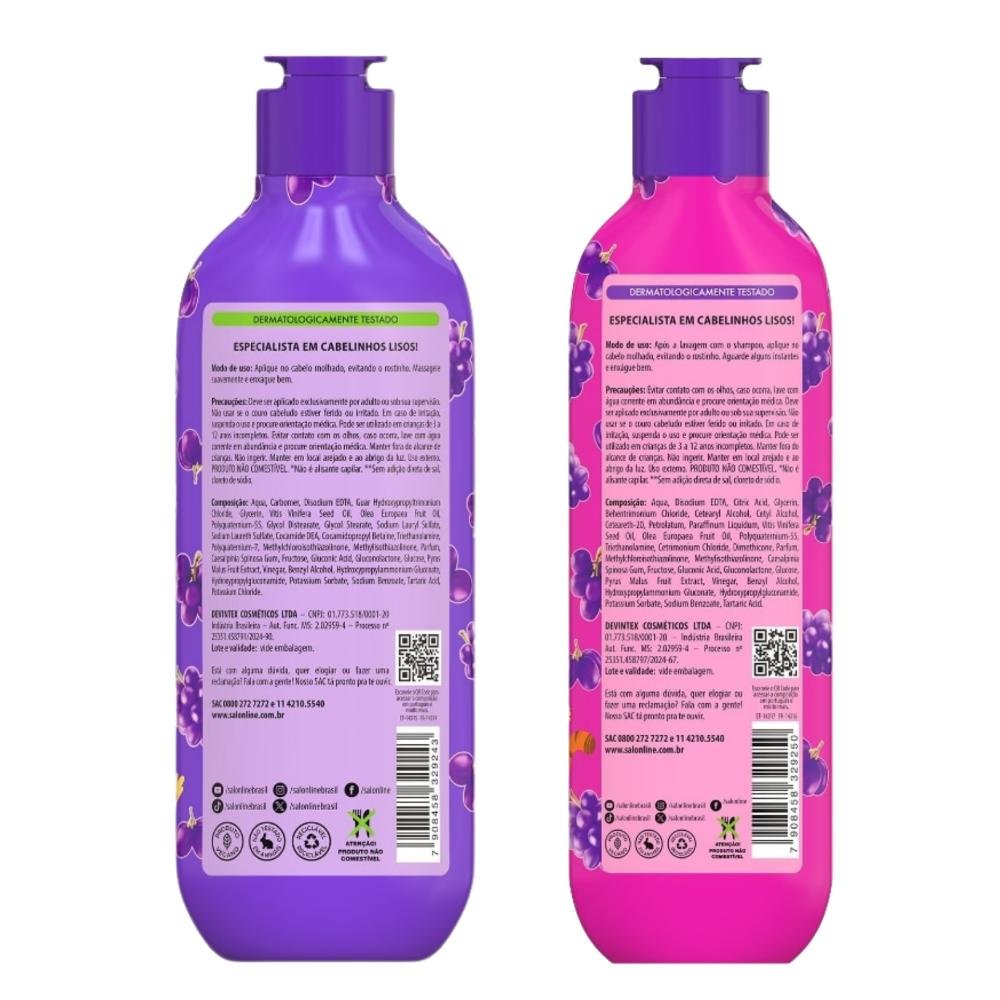 Kit Salon Line Meu Liso Kids: Shampoo 300ml e Condicionador 200ml Uva ÚNICO 5