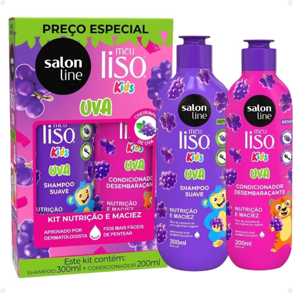 Kit Salon Line Meu Liso Kids: Shampoo 300ml e Condicionador 200ml Uva ÚNICO 8