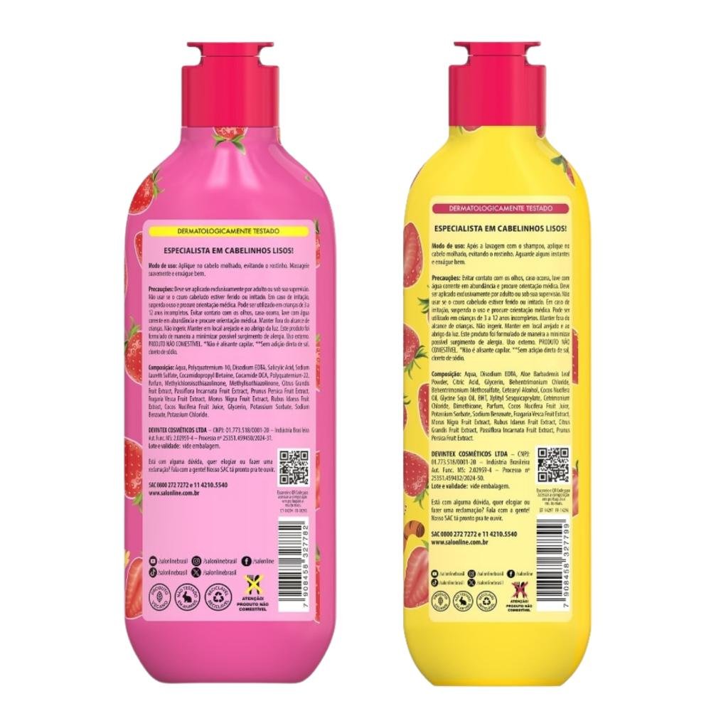 Kit Salon Line Meu Liso Kids: Shampoo 300ml e Condicionador 200ml Morango ÚNICO 3