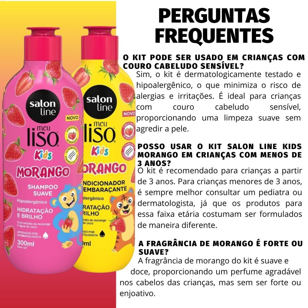 Kit Salon Line Meu Liso Kids: Shampoo 300ml e Condicionador 200ml Morango ÚNICO 5