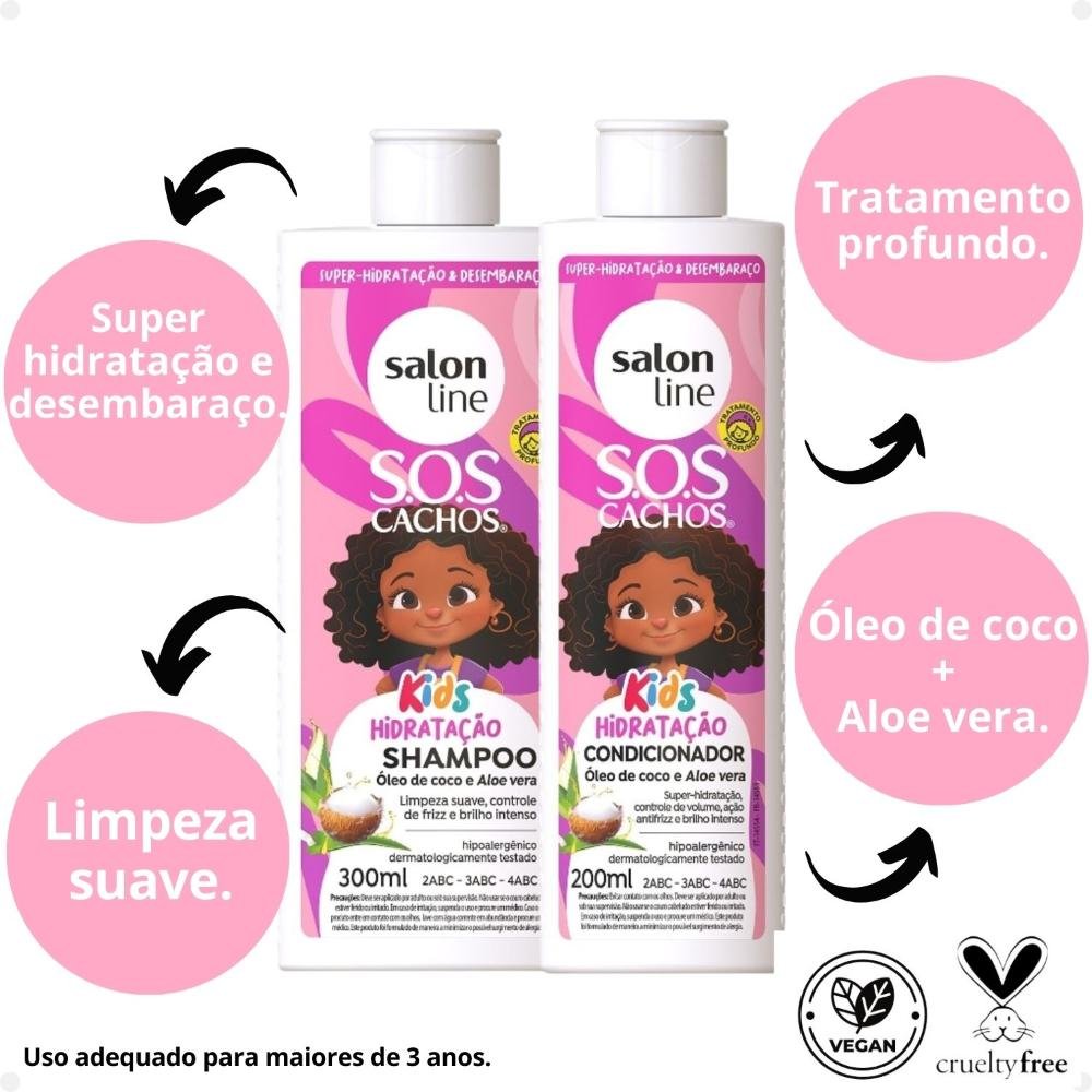 Kit Salon Line SOS Cachos Kids: Shampoo 300ml e Condicionador 200ml Hidratação ÚNICO 2